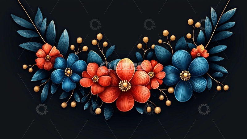 高清大图下载【趣麦麦图】暗色背景下精致花卉装饰