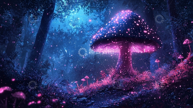 高清大图下载【趣麦麦图】梦幻森林发光蘑菇