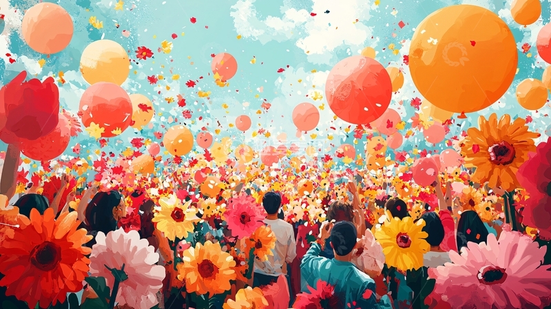 高清大图下载【趣麦麦图】彩色气球与鲜花盛会