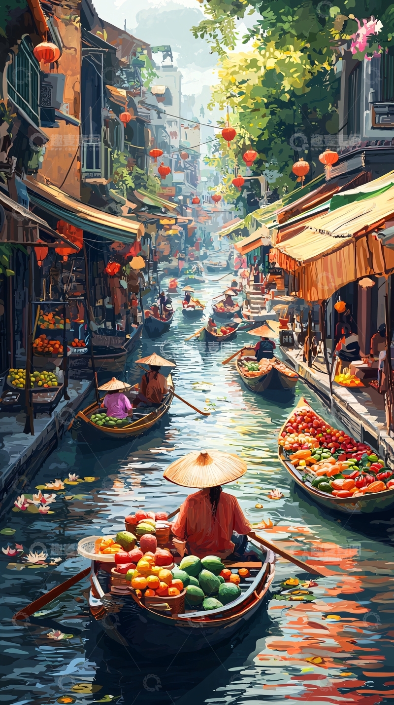 高清大图下载【趣麦麦图】水上市场