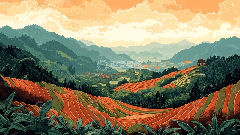 高清大图下载【趣麦麦图】山峦叠嶂梯田风光