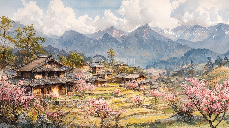 高清大图下载【趣麦麦图】山村桃花盛开景色