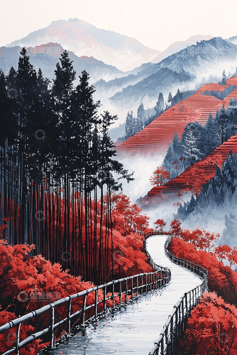 高清大图下载【趣麦麦图】红枫山路