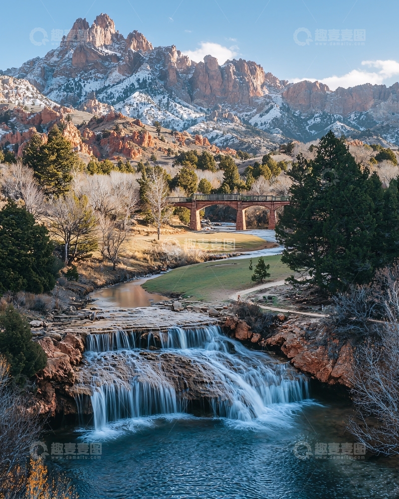 高清大图下载【趣麦麦图】雪山瀑布风景
