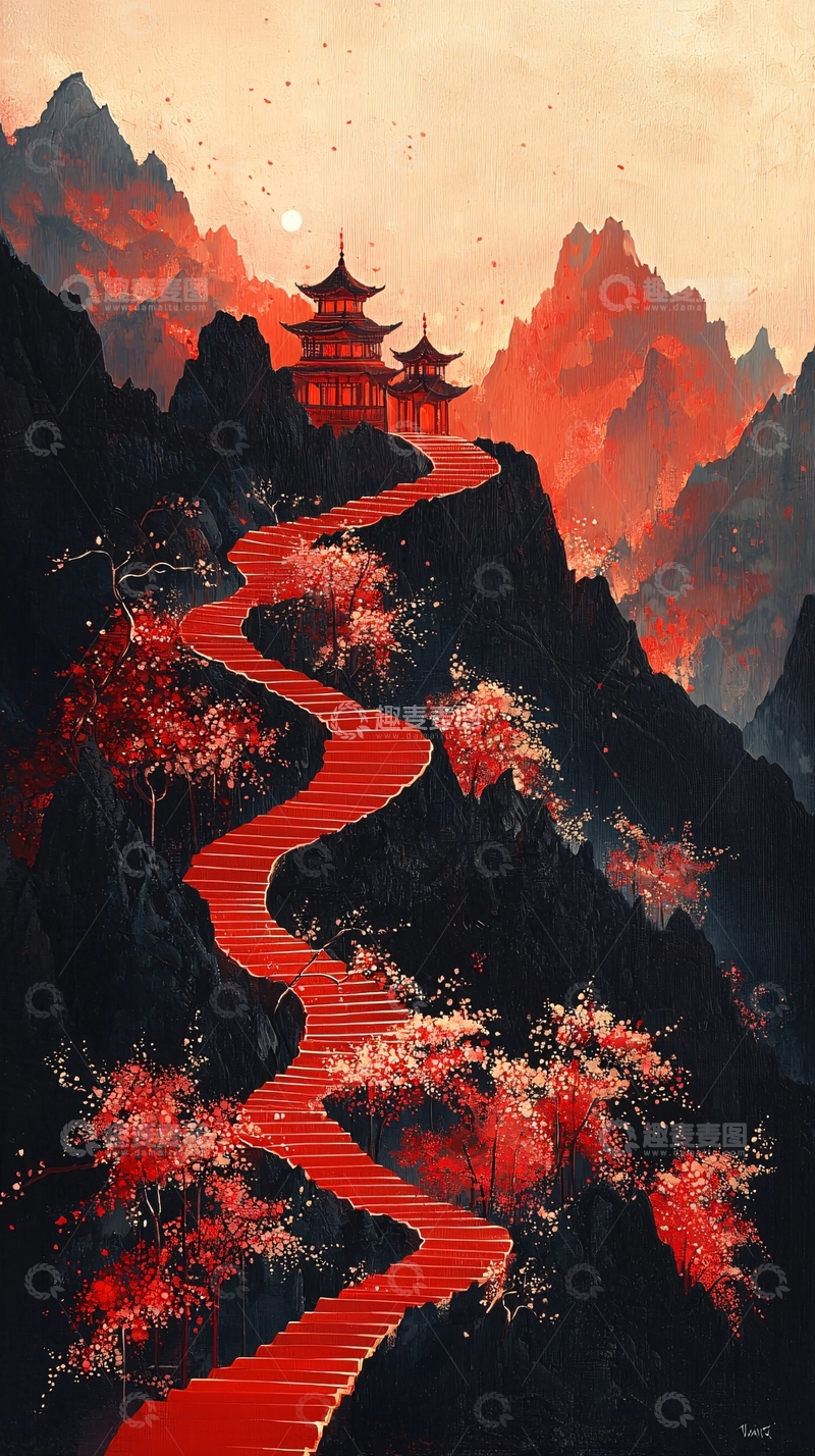 高清大图下载【趣麦麦图】红色山路