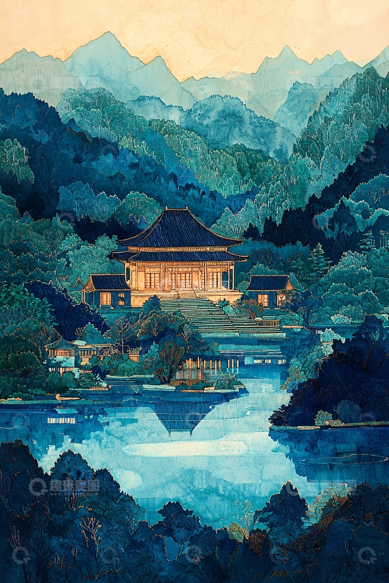 高清大图下载【趣麦麦图】山峦环抱的古建筑