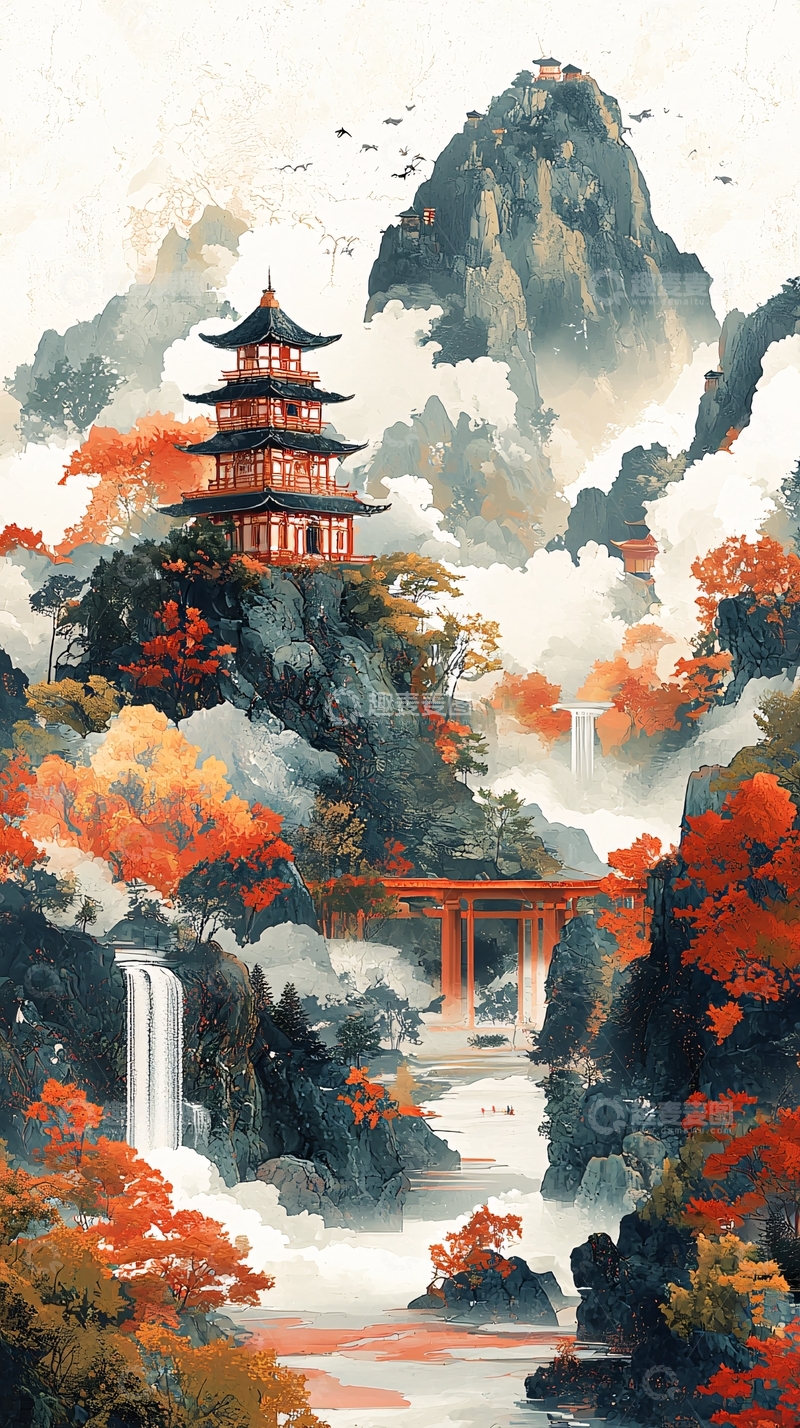 高清大图下载【趣麦麦图】水墨山水画676