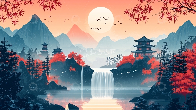 高清大图下载【趣麦麦图】日式山水画