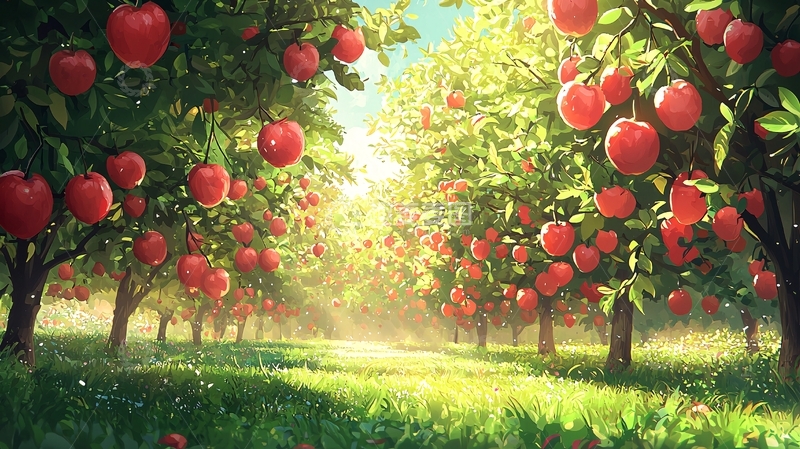 高清大图下载【趣麦麦图】阳光下的苹果树林