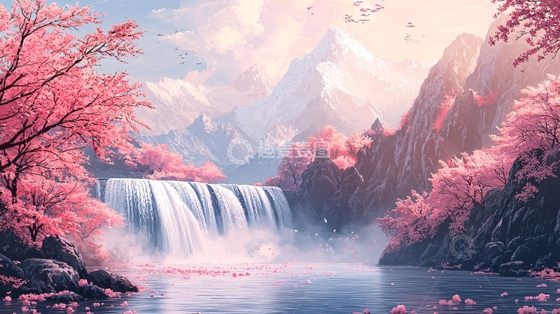高清大图下载【趣麦麦图】粉色樱花瀑布