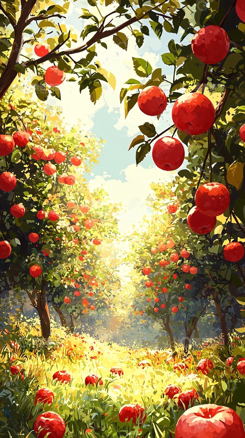 高清大图下载【趣麦麦图】阳光灿烂的苹果树林