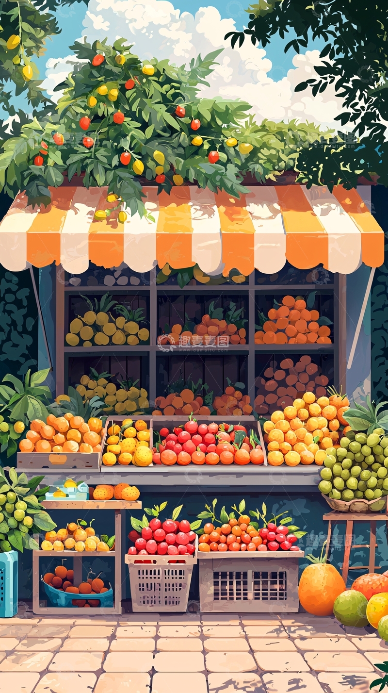 高清大图下载【趣麦麦图】阳光下的水果摊