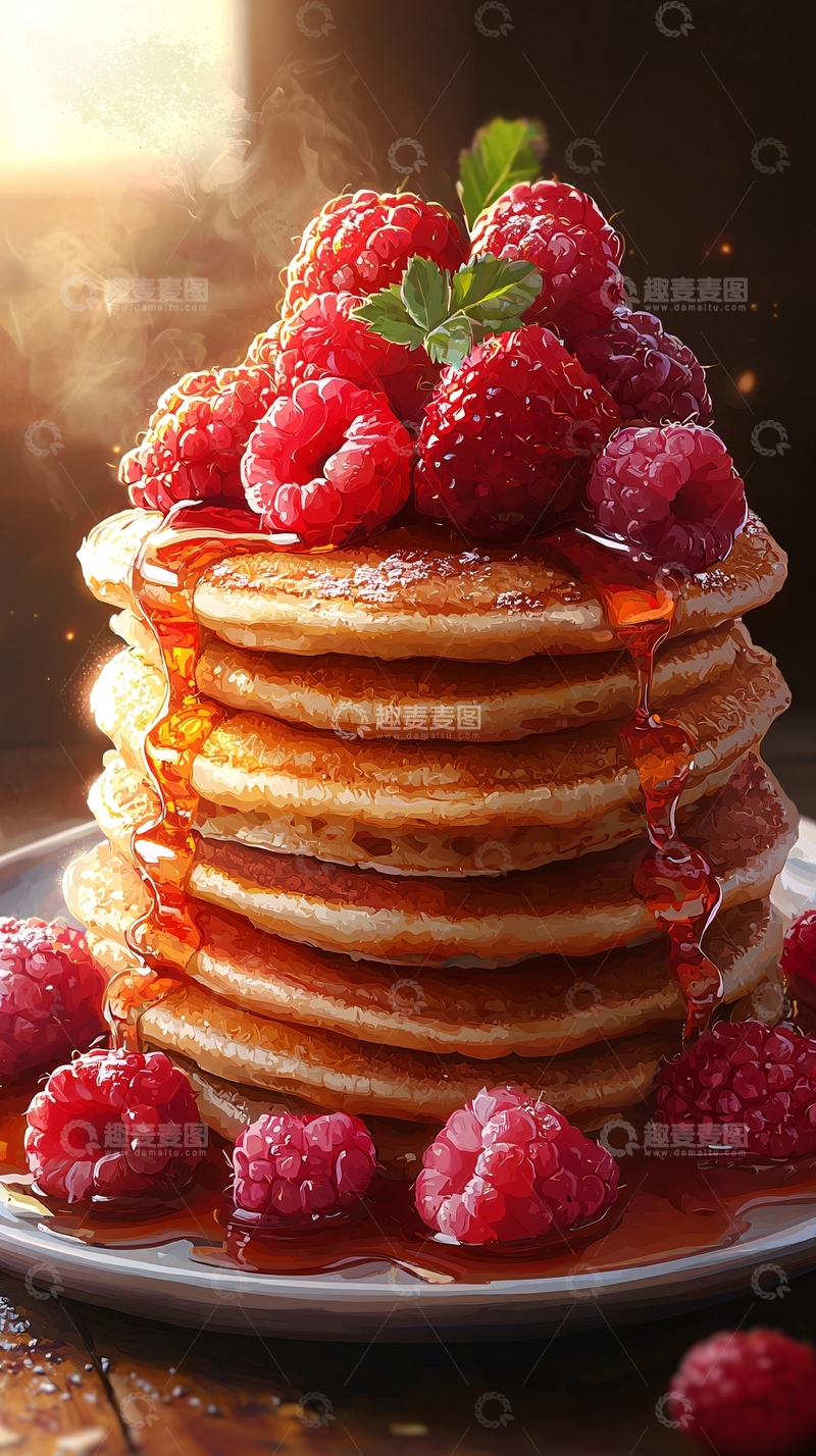 高清大图下载【趣麦麦图】美味松软煎饼配覆盆子