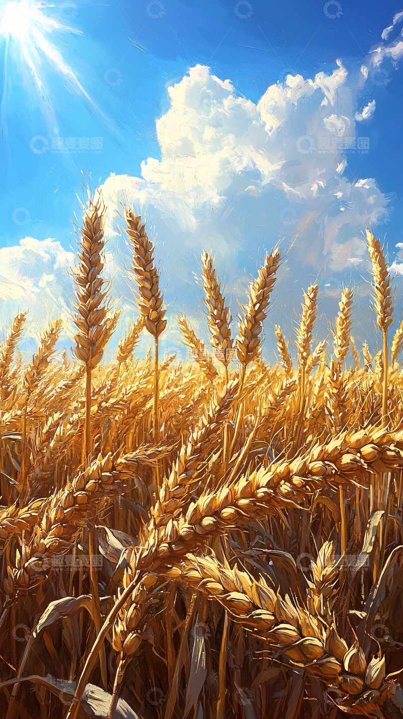 高清大图下载【趣麦麦图】阳光明媚下的金黄麦田