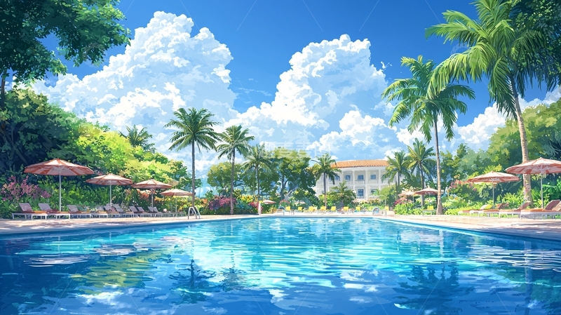 高清大图下载【趣麦麦图】阳光沙滩泳池度假村