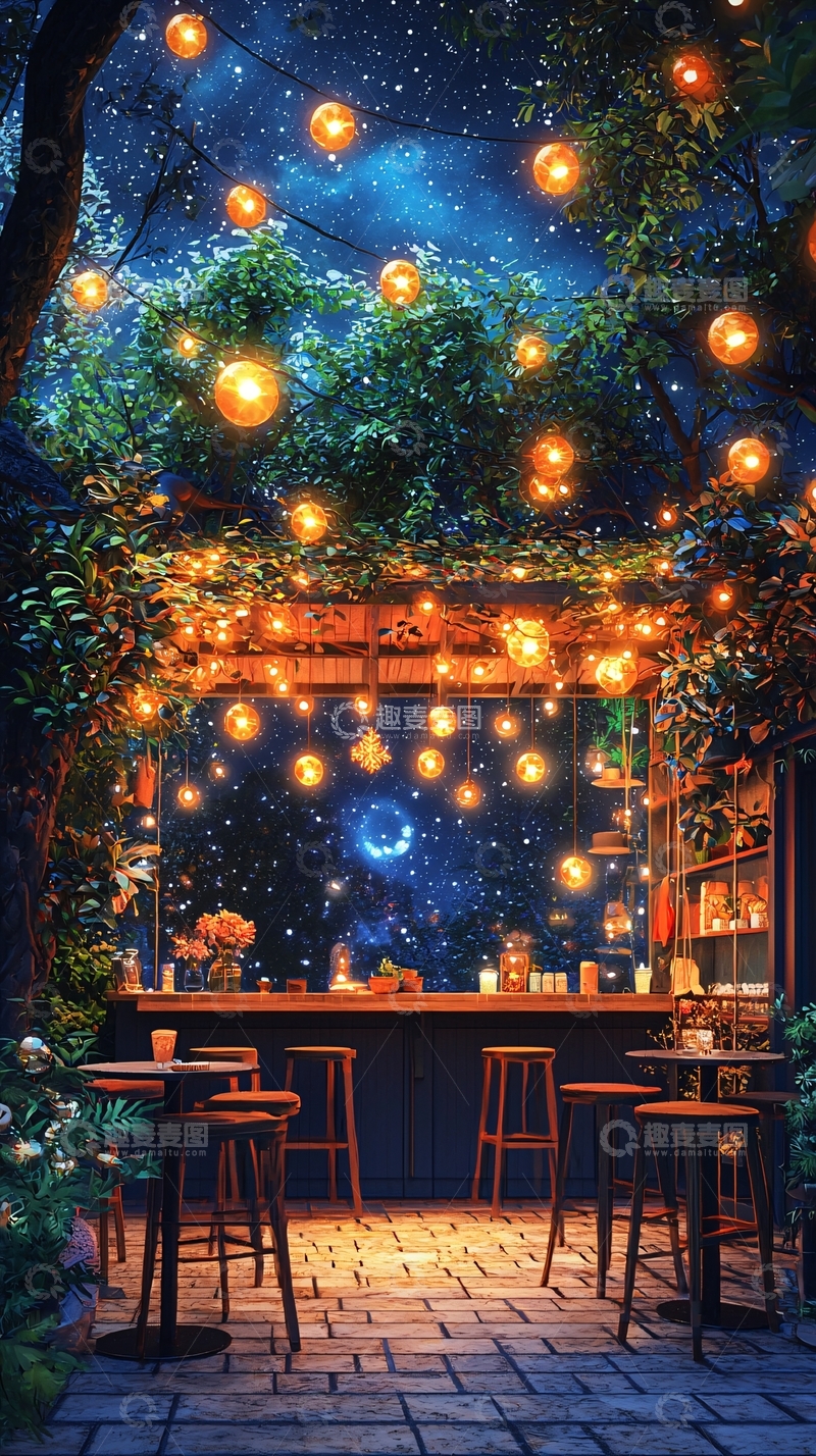 高清大图下载【趣麦麦图】星空下的酒吧