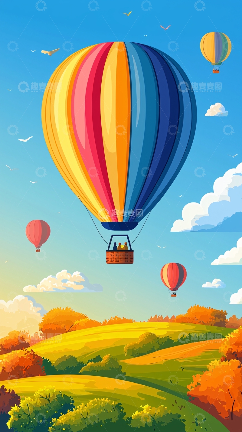 高清大图下载【趣麦麦图】彩虹热气球秋景