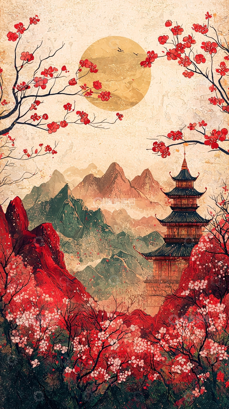 高清大图下载【趣麦麦图】水墨画风格日式风景