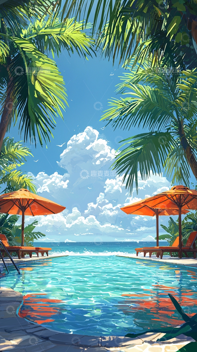 高清大图下载【趣麦麦图】热带海滩度假村泳池