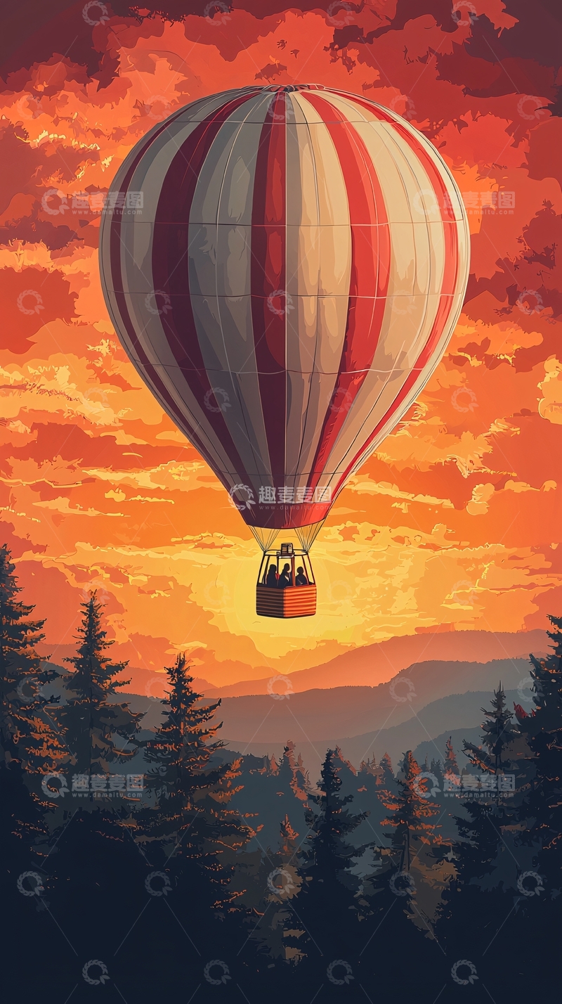 高清大图下载【趣麦麦图】热气球日落风景