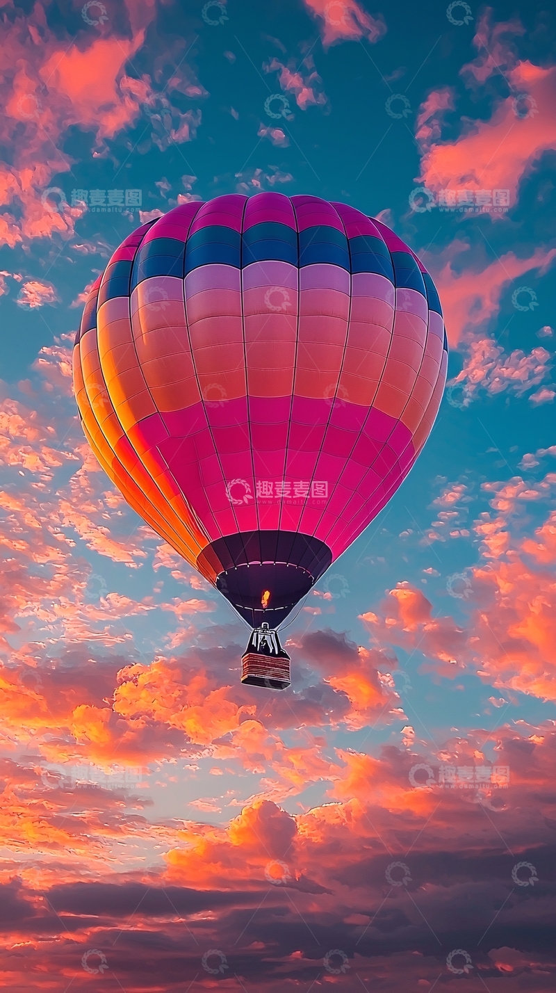 高清大图下载【趣麦麦图】热气球在日落云彩中飞行