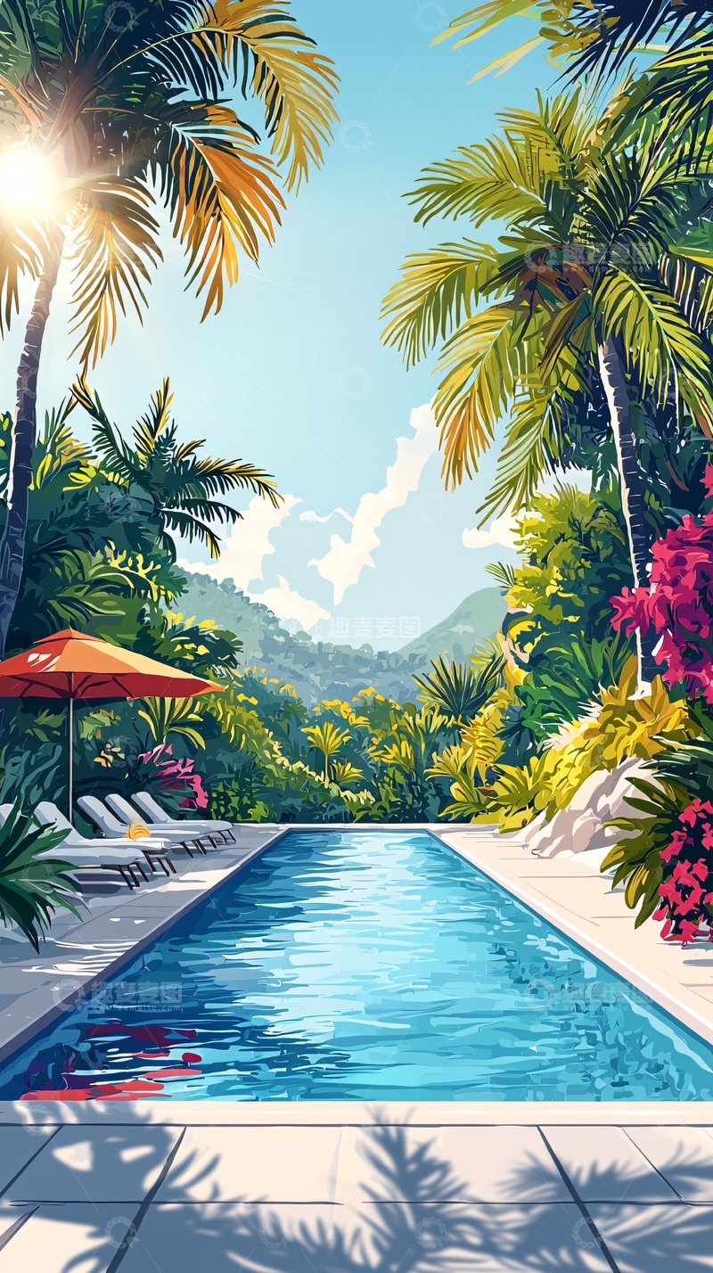 高清大图下载【趣麦麦图】热带泳池度假村风光