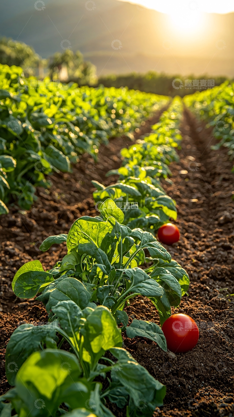 高清大图下载【趣麦麦图】夕阳下田园蔬菜种植