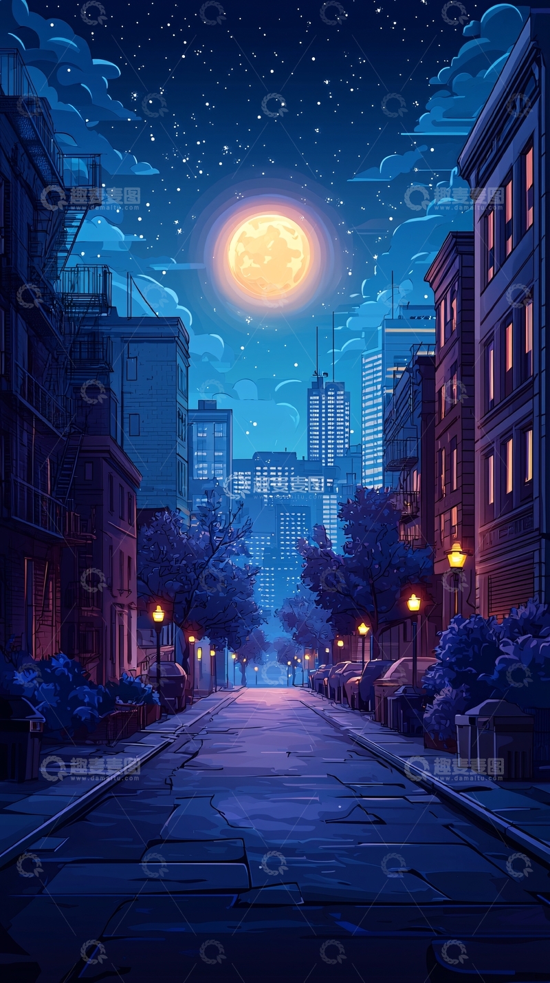 高清大图下载【趣麦麦图】夜晚城市街道