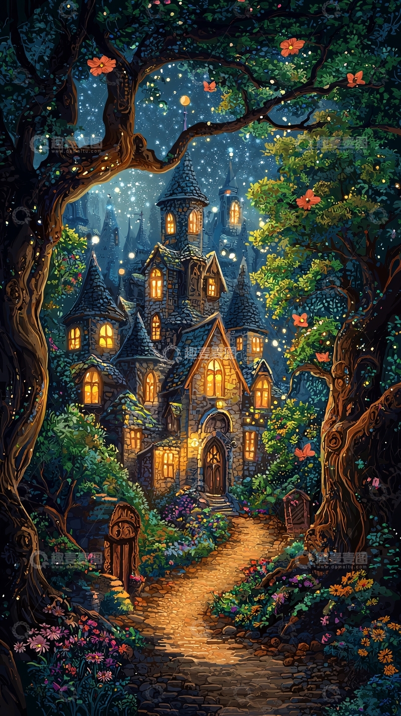 高清大图下载【趣麦麦图】夜空下的童话城堡