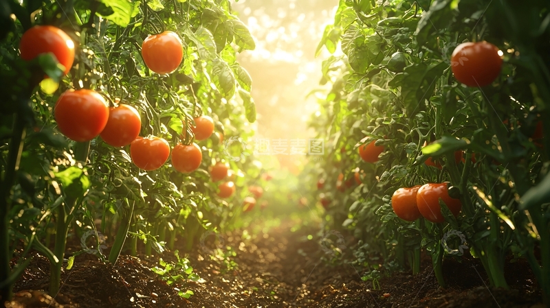 高清大图下载【趣麦麦图】阳光下成熟的西红柿田园