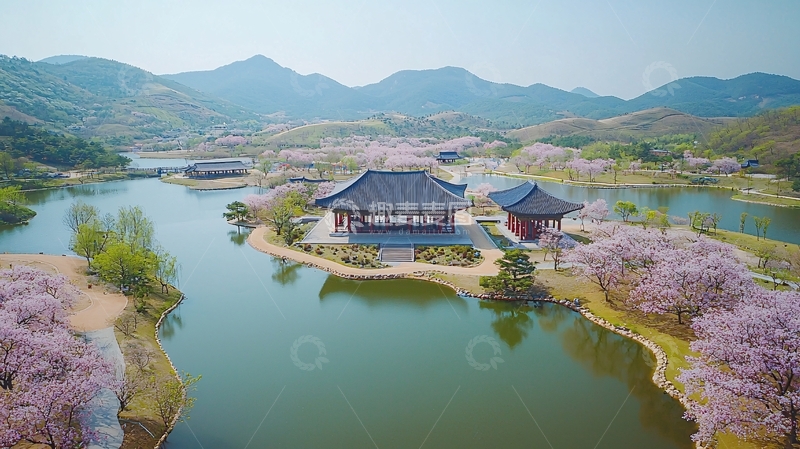 高清大图下载【趣麦麦图】湖中岛屿上的古建筑