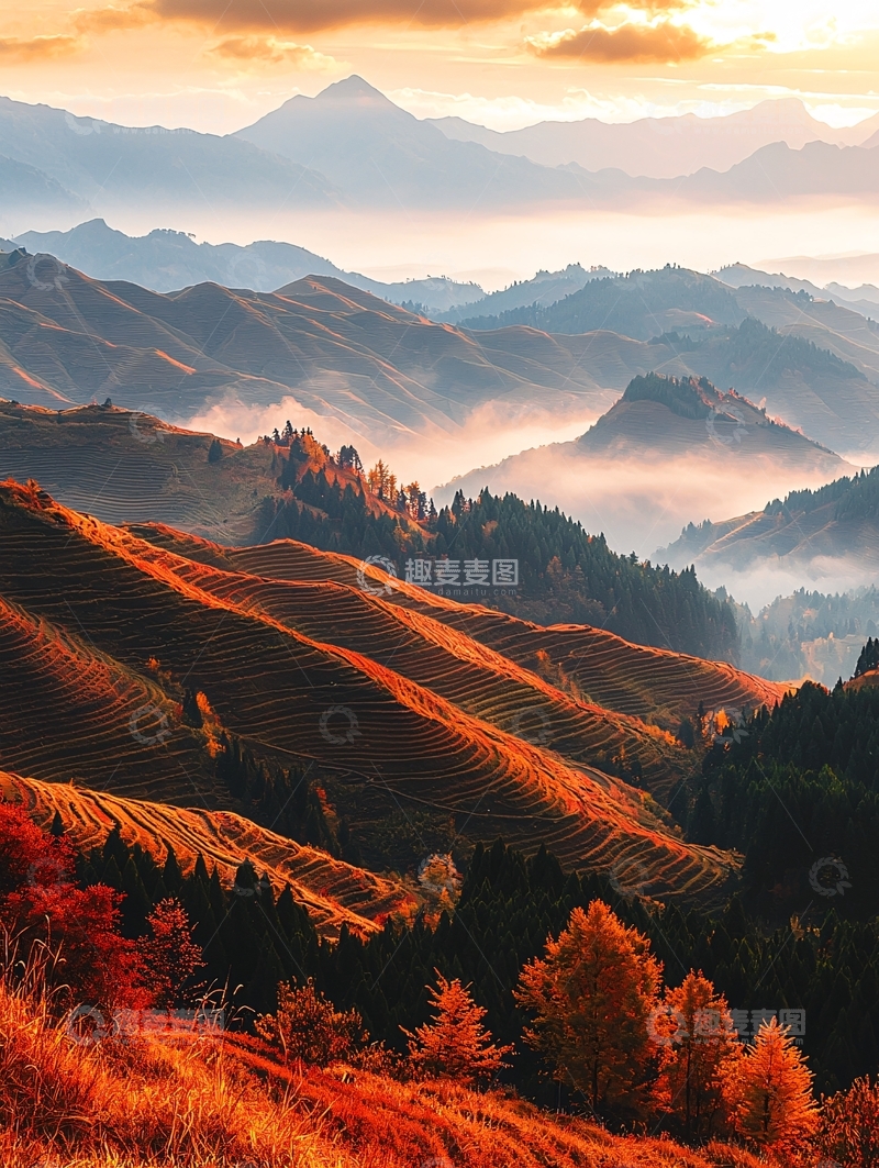 高清大图下载【趣麦麦图】秋日层峦叠嶂的山脉景色