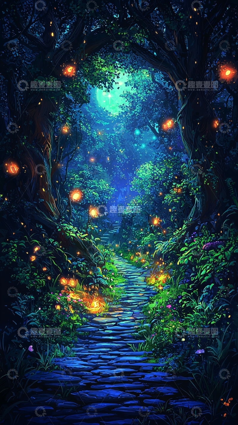 高清大图下载【趣麦麦图】月光森林小路