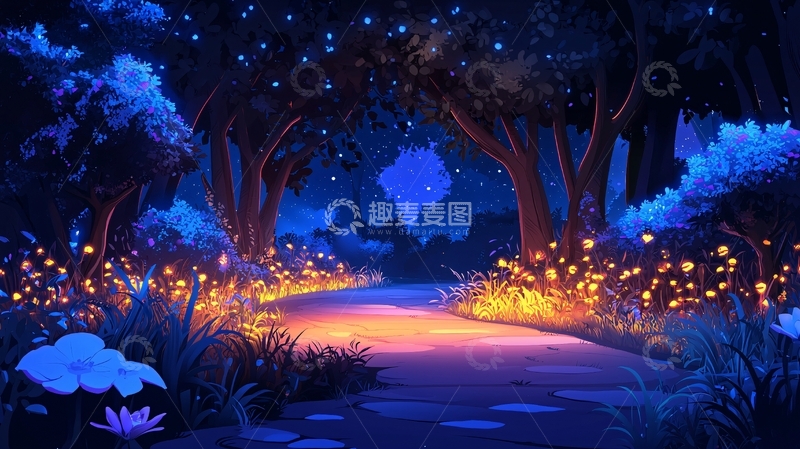高清大图下载【趣麦麦图】梦幻萤火森林小路