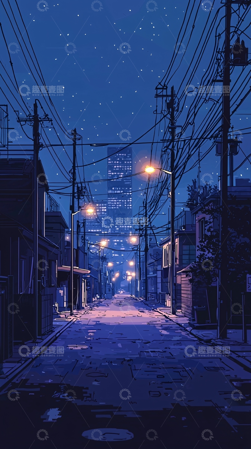 高清大图下载【趣麦麦图】夜晚小巷