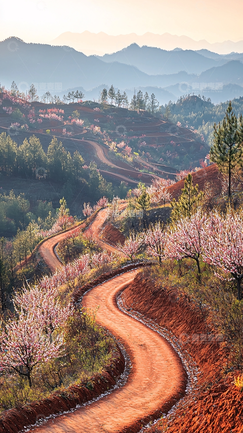 高清大图下载【趣麦麦图】山路桃花