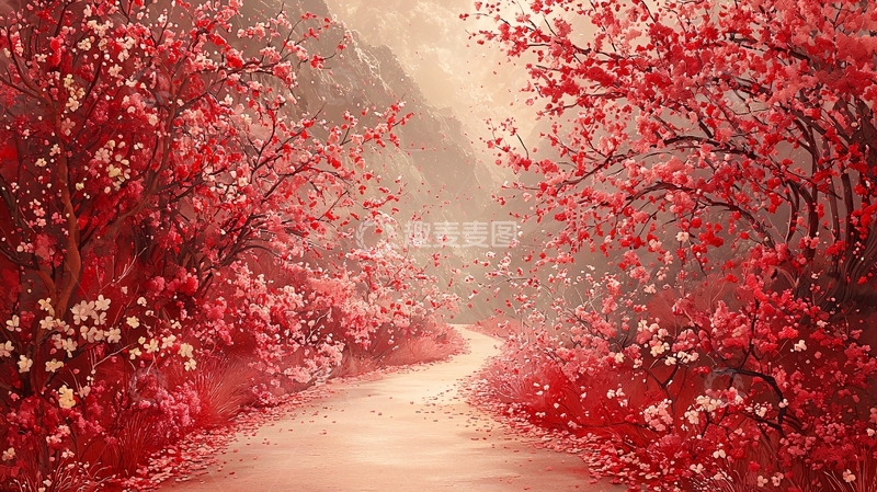 高清大图下载【趣麦麦图】红枫树林小路
