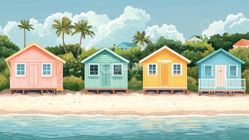 高清大图下载【趣麦麦图】海边彩色小屋