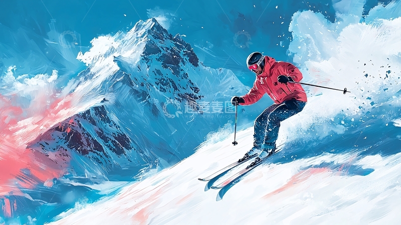 高清大图下载【趣麦麦图】滑雪者雪山飞驰