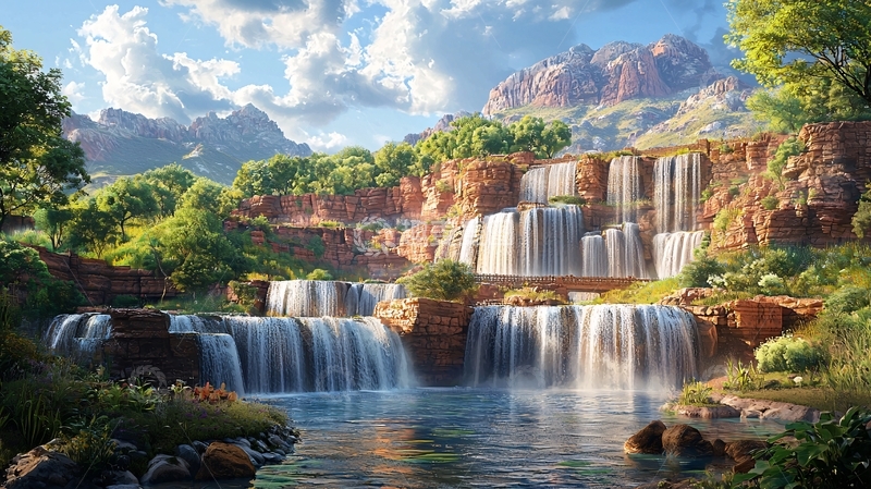 高清大图下载【趣麦麦图】壮丽的瀑布与山景