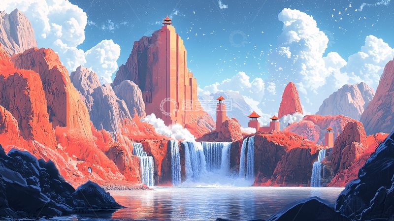 高清大图下载【趣麦麦图】梦幻仙境瀑布