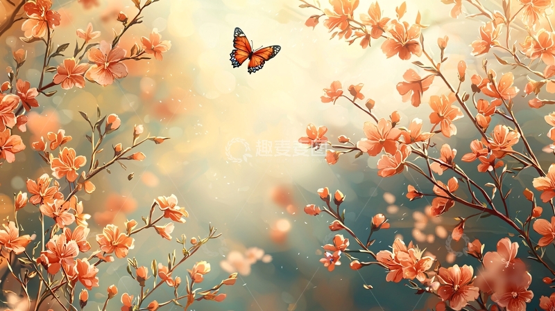 高清大图下载【趣麦麦图】春日蝴蝶花朵