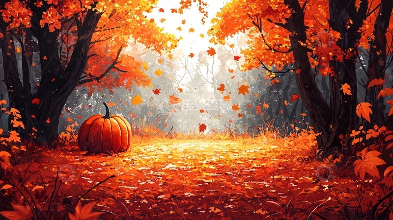 高清大图下载【趣麦麦图】秋天森林南瓜