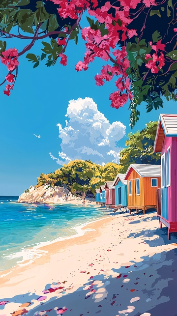 彩色小屋海滩风景