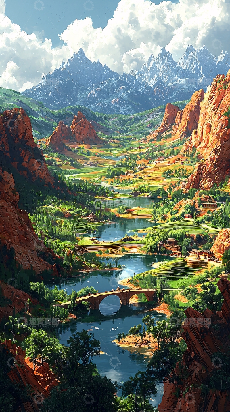 高清大图下载【趣麦麦图】山谷河流雪山风景