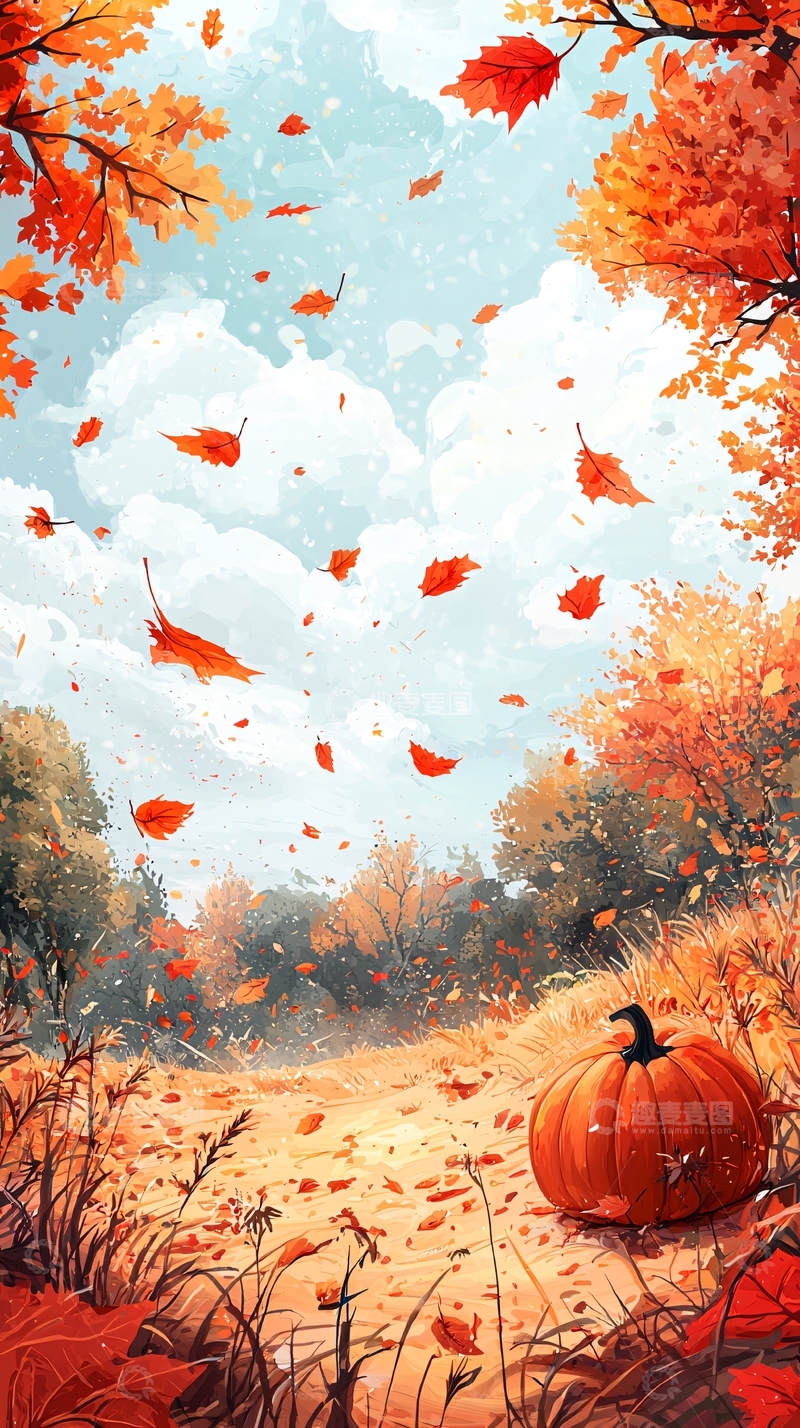 高清大图下载【趣麦麦图】秋季落叶南瓜
