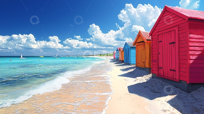 高清大图下载【趣麦麦图】彩色海滩小屋