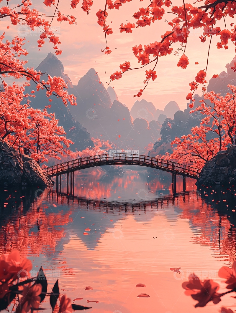 高清大图下载【趣麦麦图】樱花盛开的桥上