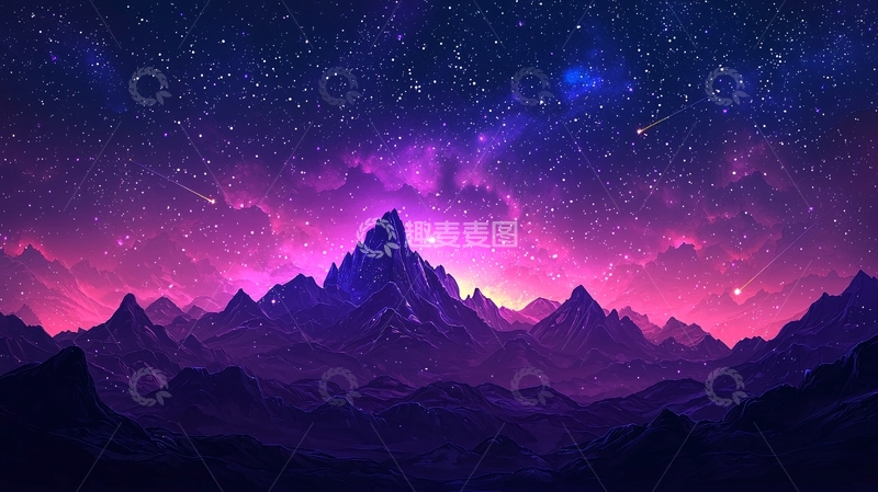 高清大图下载【趣麦麦图】紫色星空下的山脉