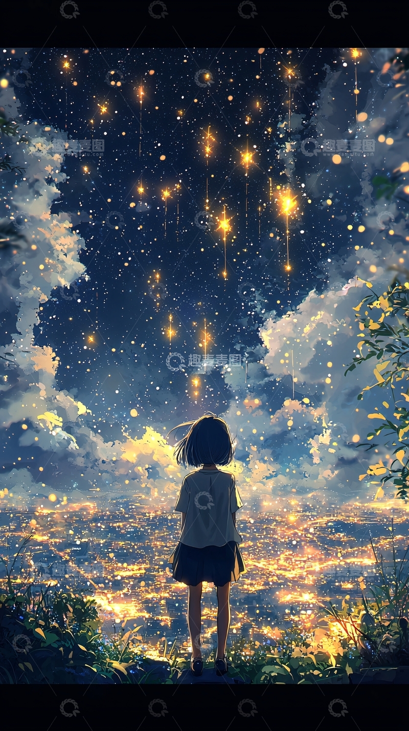 高清大图下载【趣麦麦图】星空下的女孩